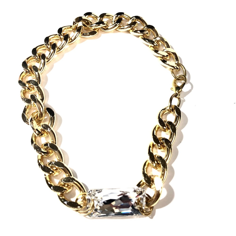 Gold Colored Silver Baguette Rhinestone Bracelet